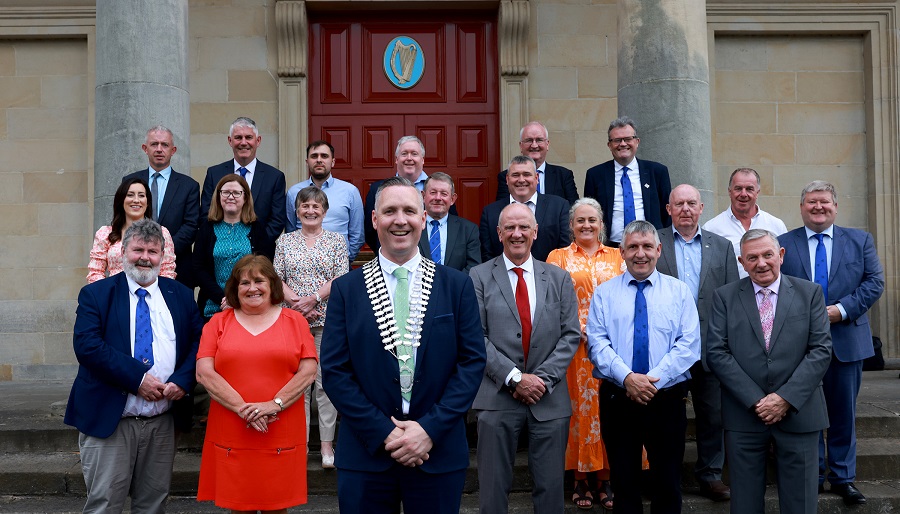 Cathaoirleach Cllr Philip Brady, pictured with fellow elected members and the Chief Executive and senior management team, following the Annual General Meeting of the Council on 12 June 2023