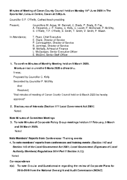 Minutes of Council Meeting 15th June  2020 summary image
									