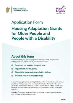 Application Form - Housing Adaptation Grants for Older People and People with a Disability summary image
									