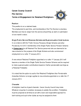 Terms of engagement of retained fire-fighters- Cavan Co Fire Service- May 2022 summary image
									