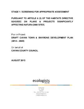 Screening for Appropriate Assessment - Draft Cavan Town  Environs DP 2014 - 2020 summary image
									
