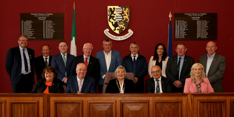 Pictured at the visit of His Excellency, Stanislav Vidovič, Ambassador of the Republic of Slovenia to Ireland are (front row, left to right) Cllr Patricia Walsh; Senator Joe O’Reily; Leas-Chathaoirleach Cllr Carmel Brady; His Excellency, Stanislav Vidovič; Niamh Smyth TD (back row left to right) Eoin Doyle, Director of Service, Cavan County Council; Conor Craven, Acting Head of Enterprise; Cllr John Paul Feeley; Brendan Smith TD; Cllr TP O’Reilly; Cllr Trevor Smith; Gráinne O’Connor, Geopark Manager; Cllr Winston Bennett; Cllr Paddy McDonald. PHOTO: Adrian Donohoe.