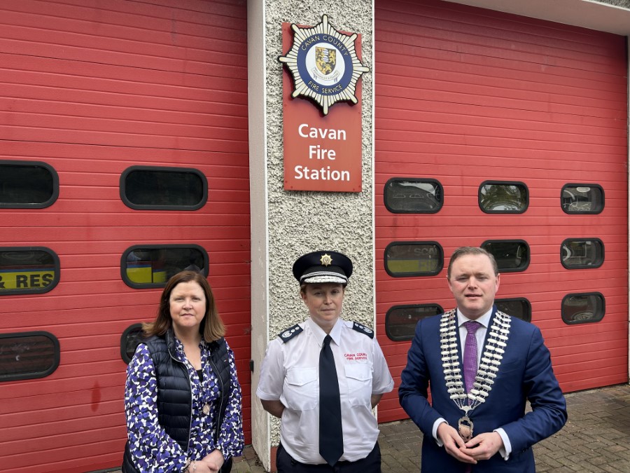 Pictured at Cavan Town Fire Station are (left to right) Head of Finance, Information Systems and Emergency Services, Margaret McNally; Chief Fire Officer Sinéad Sweeney; and Cathaoirleach of Cavan County Council, Cllr John Paul Feeley