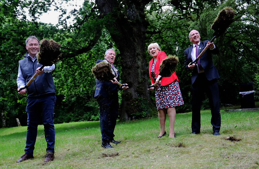 Pictured turning the sod on a new natural play area and trail link at Dún an Rí Forest Park are (from left) Kieran Moloney, Coillte; Cathaoirleach of Cavan County Council, Cllr Clifford Kelly; Minister for Rural and Community Development, Heather Humphreys TD; and Chief Executive of Cavan County Council, Tommy Ryan. PHOTO: Lorraine Teevan.