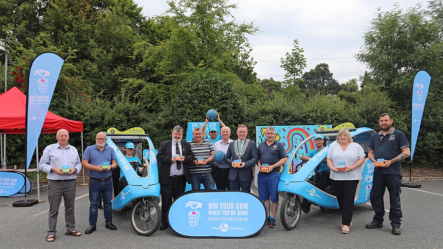 The Gum Litter Task Force roadshow came to Virginia this week, where elected representatives and members of Cavan County Council’s Waste Management Division helped spread awareness of responsible disposal of chewing gum. Pictured, from left, are Councillor Paddy McDonald; Jim Lyng, Waste Management Section, Cavan County Council; Paulo Cesar, Gum Litter Task Force; Cllr Brendan Fay; Cllr TP O'Reilly; Jonathan Staines, Gum Litter Task Force; Senator Joe O'Reilly; Cathaoirleach of Cavan County Council, Cllr John Paul Feeley; Cllr Trevor Smith; Olaf O'Moore, Gum Litter Task Force; Cllr Carmel Brady; and Darren Duffy, Community Warden, Cavan County Council. Photo: Lorraine Teevan. The Gum Litter Task Force roadshow came to Virginia this week, where elected representatives and members of Cavan County Council’s Waste Management Division helped spread awareness of responsible disposal of chewing gum. Pictured, from left, are Councillor Paddy McDonald; Jim Lyng, Waste Management Section, Cavan County Council; Paulo Cesar, Gum Litter Task Force; Cllr Brendan Fay; Cllr TP O'Reilly; Jonathan Staines, Gum Litter Task Force; Senator Joe O'Reilly; Cathaoirleach of Cavan County Council, Cllr John Paul Feeley; Cllr Trevor Smith; Olaf O'Moore, Gum Litter Task Force; Cllr Carmel Brady; and Darren Duffy, Community Warden, Cavan County Council. Photo: Lorraine Teevan.