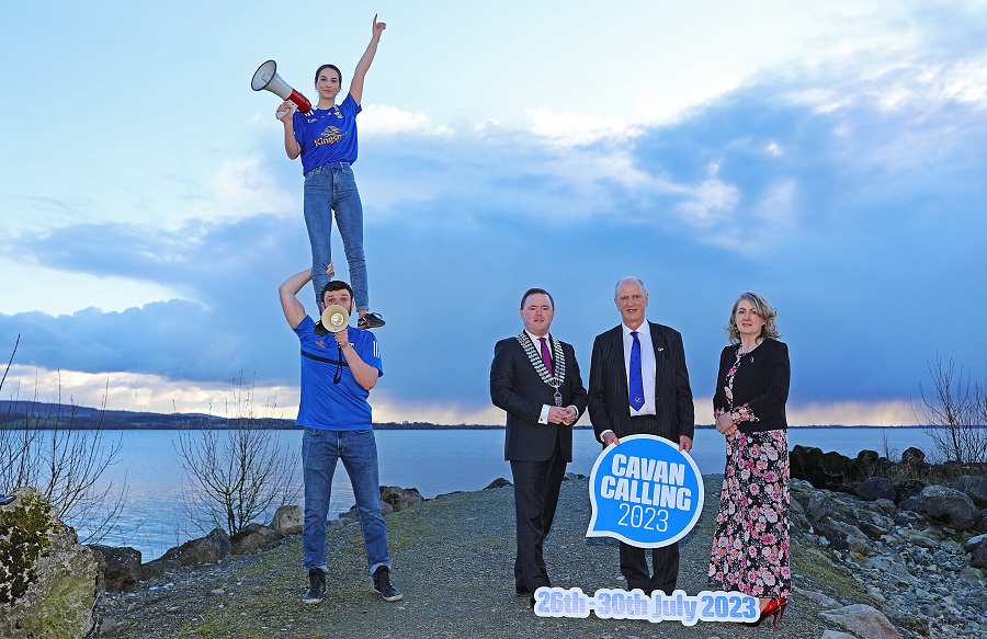Pictured at the launch of Cavan Calling 2023, which takes place from 26 – 30 July 2023 with highlights including a concert spectacular from The Boomtown Rats, are (from left) Cathaoirleach John Paul Feeley, Tommy Ryan, Chief Executive Cavan County Council & Emma Clancy, Festival Director, with Graham and Carys from Hands Down Circus. For more information on Cavan Calling, see www.cavancalling.com. PHOTO: Lorraine Teevan Pictured at the launch of Cavan Calling 2023, which takes place from 26 – 30 July 2023 with highlights including a concert spectacular from The Boomtown Rats, are (from left) Cathaoirleach John Paul Feeley, Tommy Ryan, Chief Executive Cavan County Council & Emma Clancy, Festival Director, with Graham and Carys from Hands Down Circus. For more information on Cavan Calling, see www.cavancalling.com. PHOTO: Lorraine Teevan