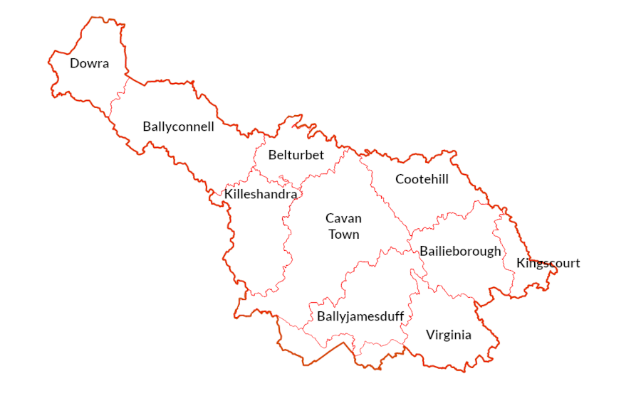 Areas of coverage for Cavan's ten fire brigades