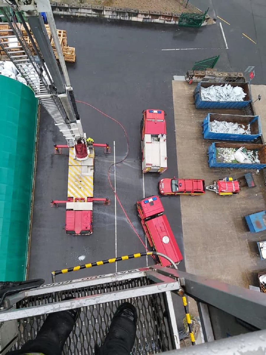 The view from the Bronto 100ft hydraulic platform during a training exercise at a local industrial facility