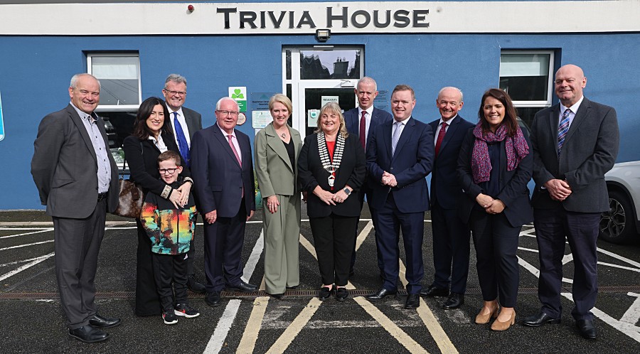 Cathaoirleach Cllr Carmel Brady welcomes British Ambassador HE Kara Owen to Trivia House, Swanlinbar. Pictured, from left, are  David Maxwell TD; Cllr Áine Smith and her son Ríain; Chief Executive of Cavan County Council Eoin Doyle; Deputy Brendan Smith; H.E. Ambassador Kara Owen, British Ambassador to Ireland; Cathaoirleach of Cavan County Council, Cllr Carmel Brady; Cavan County Council Director of Service Brendan Jennings; Cllr John Paul Feeley; Tony Walker, General Manager, Slieve Russell Hotel; Gráinne O'Connor Manager, Cuilcagh Lakelands UNESCO Global Geopark; Senator Diarmuid Wilson.