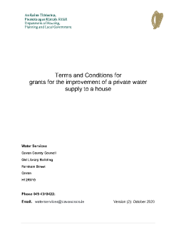 View the terms and conditions for the improvement of a private water supply to a house - English (PDG) summary image
									
