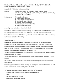 Minutes of Council Meeting 13th July  2020 summary image
									